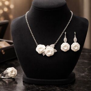 Elegant White Rose Jewelry Set